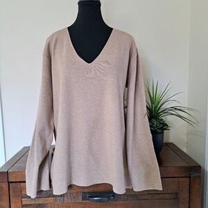 Splendid Sweater V-Neck Camel Tan Neutral Colour Women's Small Tunic Knit Top